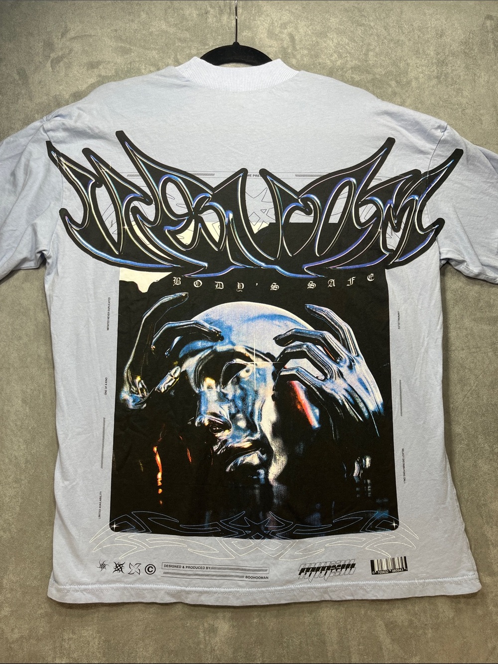 BoohooMAN Men’s S Oversized Y2K Cyber Graphic T Shirt Blue